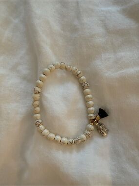 Cream Beaded Charm Bracelet with Gold Accent